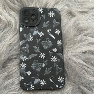 Black Winter-Themed iPhone Case with Dual-Camera Cutout